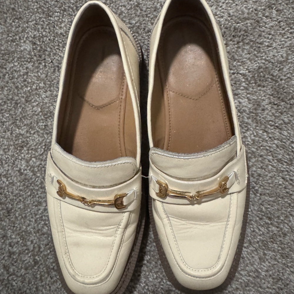 Sam Edelman Cream Loafers with Gold Accents